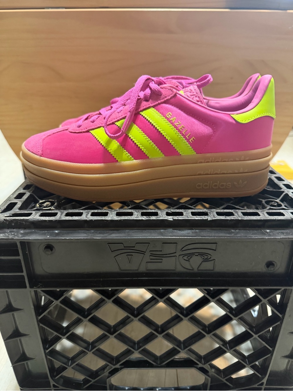 Adidas Gazelle Bold Pink and Neon Yellow Women's Classic Sneakers - Picture 5 of 7